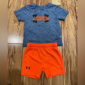 Under Armour Heather Blue Tee and Bright Orange Shorts Set
